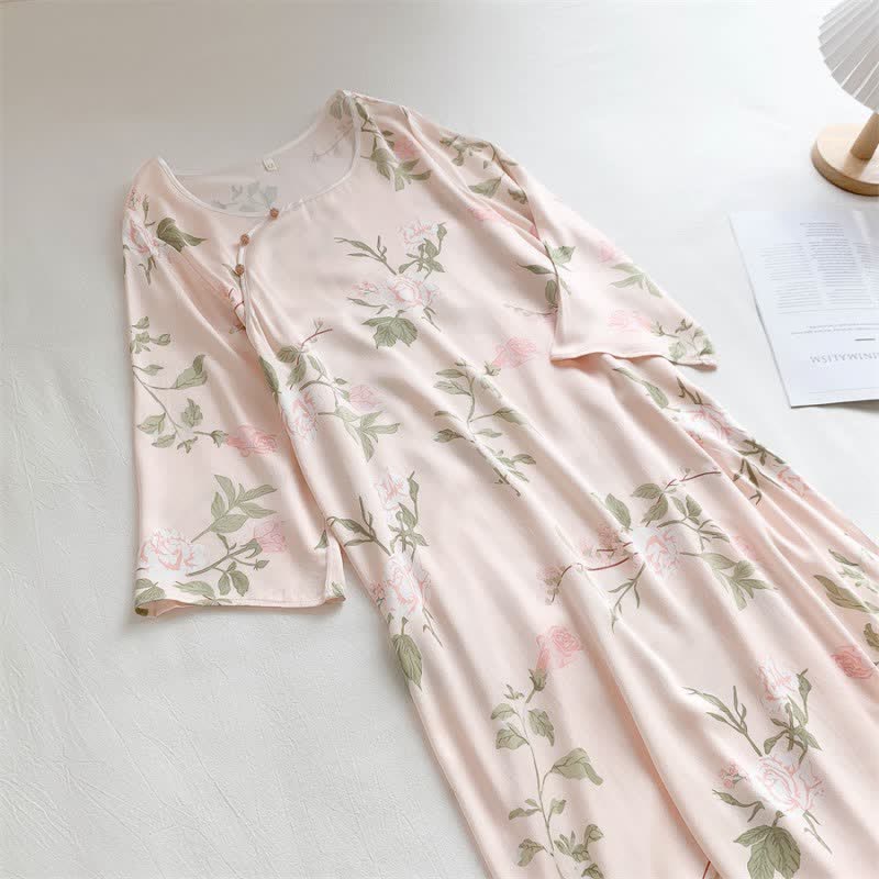 Pink Flower Print Soft Breathable Nightdress - image 2