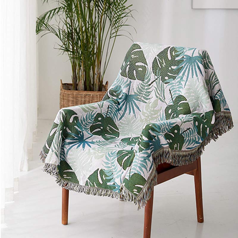 Palm Pattern Sofa Cover Tassel Blanket - image 8