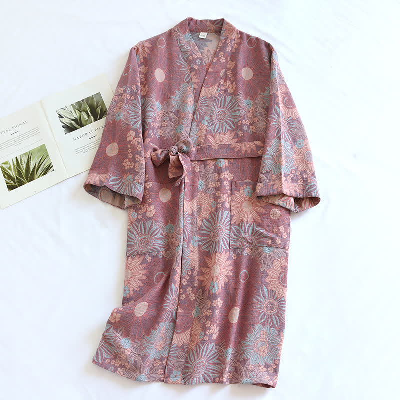 Floral Comfy V-neck Home Sleep Bathrobe - image 2