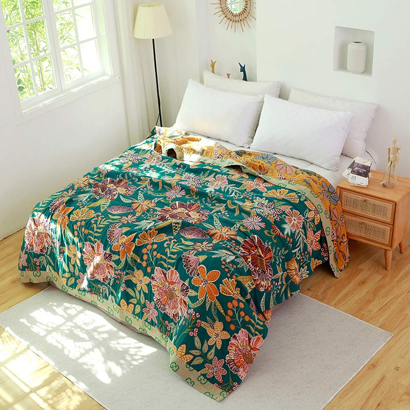 Ownkoti Luxuriant Flower Cotton Reversible Soft Quilt - Green - King - image 0