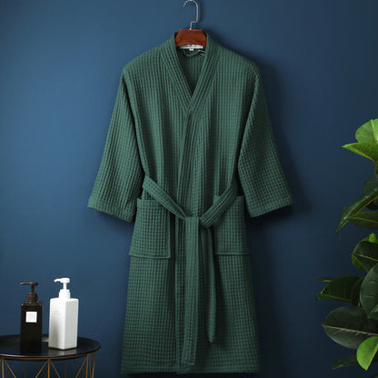 Simple Solid Color Cotton V-neck Bathrobe - Dark Green - XL - image 6