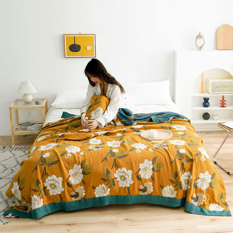 Ownkoti Boho Yellow Flower Reversible Cotton Quilt - image 1
