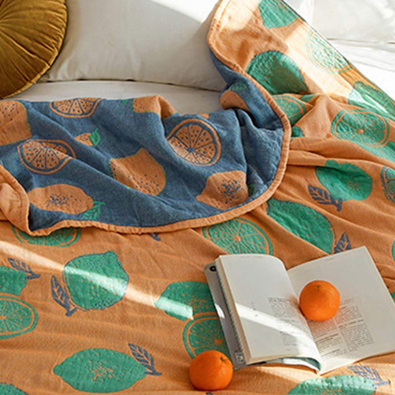 Lemon Pattern Cotton Gauze Reversible Quilt - image 4