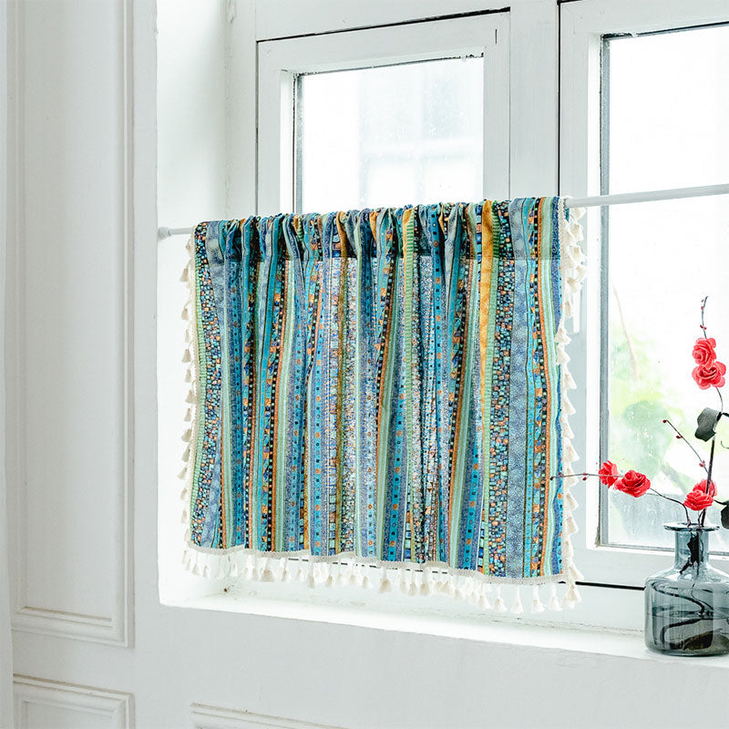 Colorful Plaid Pattern Tassel Tier Curtain - image 7