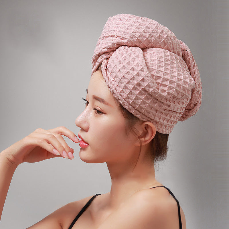 Waffle Weave Button Hair Drying Towel - Pink - 25cm x 65cm - image 0