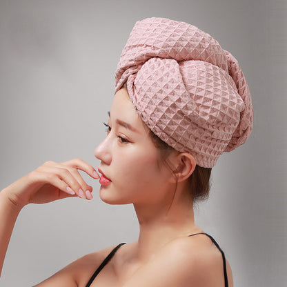Waffle Weave Button Hair Drying Towel - Pink - 25cm x 65cm - image 0