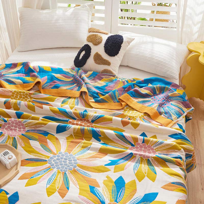 Ownkoti Yellow Flower Print Cotton Reversible Quilt - image 4