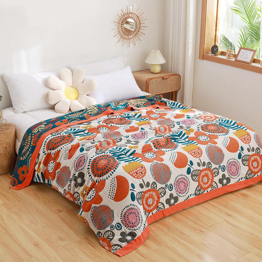 Ownkoti Orange Cartoon Flower Pattern Cotton Quilt - As Picture - King - image 0