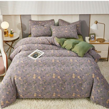 Pastoral Flower Leaf Cotton Reversible Bedding - 2PCS Pillowcases - Purple - 19" x 29" - image 1
