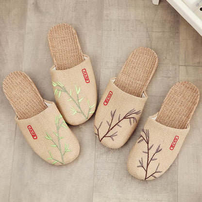 Embroidered Plum Bossom Comfy Flax Slippers - image 1