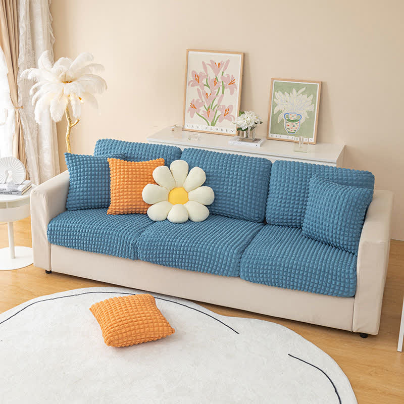 Ownkoti Seersucker Stretchable Sectional Sofa Slipcover - Blue - Back Cushion Cover L - image 9