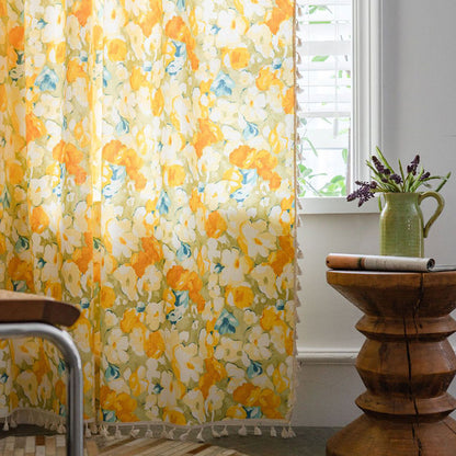 Yellow Flower Cotton Linen Curtain - image 5