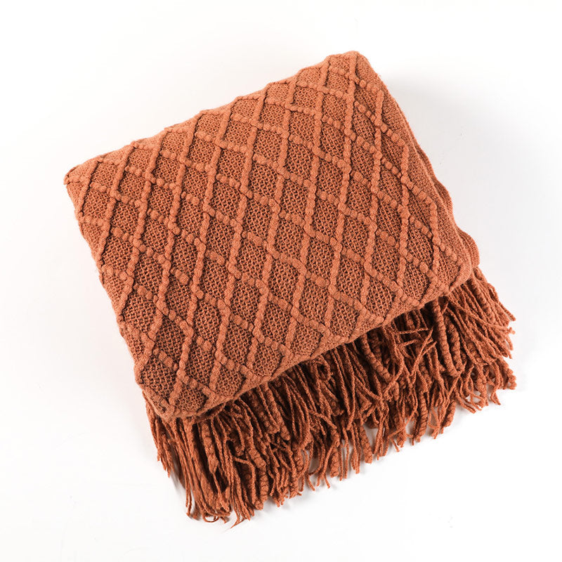 Ownkoti Knitted Prismatic Pattern Blanket with Tassels - image 12