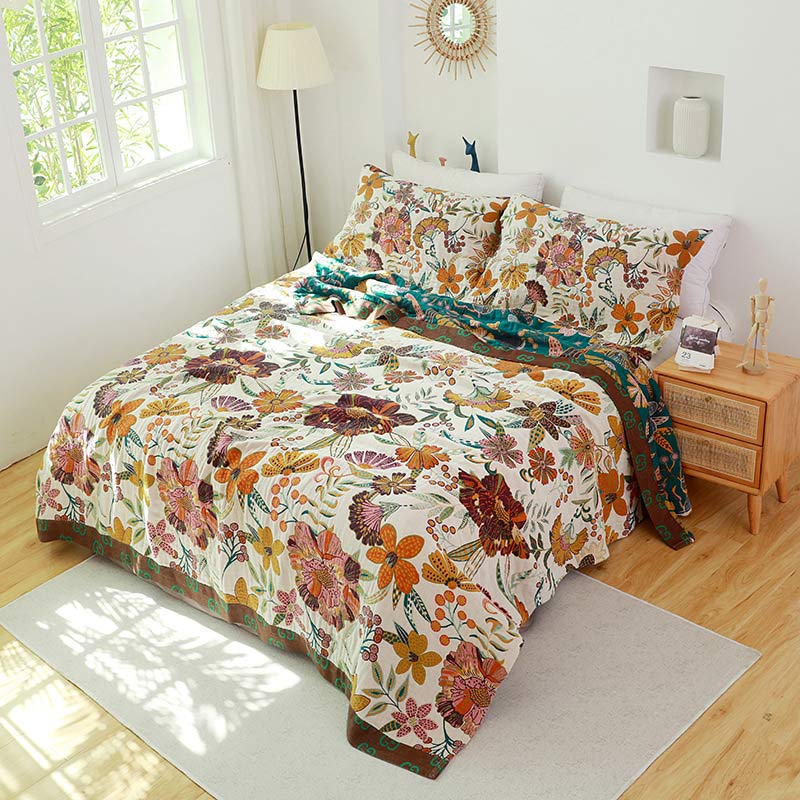 Ownkoti Luxuriant Flower Cotton Reversible Soft Quilt - White - King - image 3