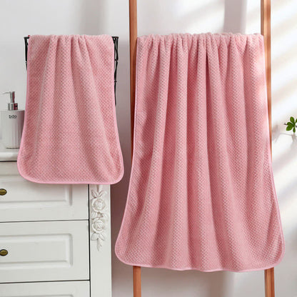 Solid Color Soft Breathable Bath Towel - 35cm x 75cm + 70cm x 140cm - Pink - image 2