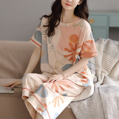 Flower Leaf Print Cotton Loungewear Set - image 1