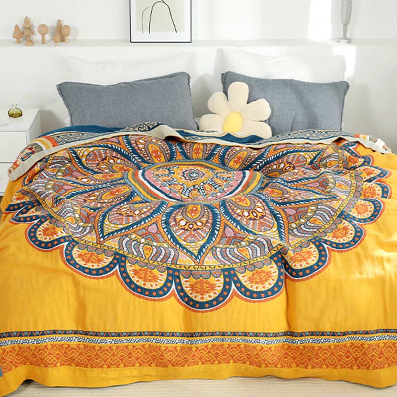 Ownkoti Bohemian Reversible Yellow Flower Summer Quilt - image 2