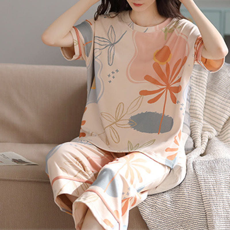 Flower Leaf Print Cotton Loungewear Set - image 4