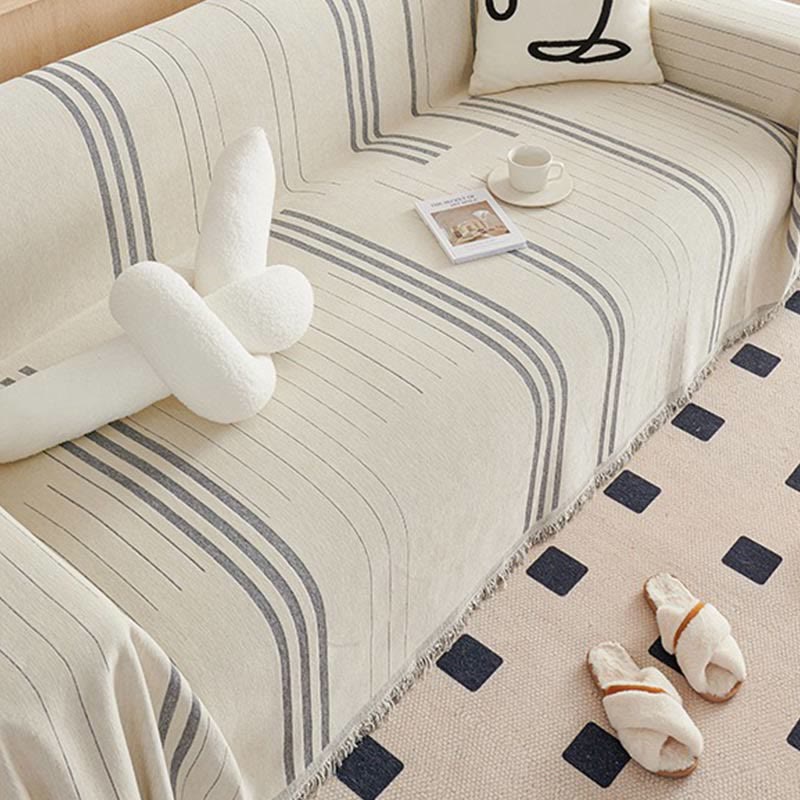 Straight Stripe Chenille Tassel Sofa Protector - image 8
