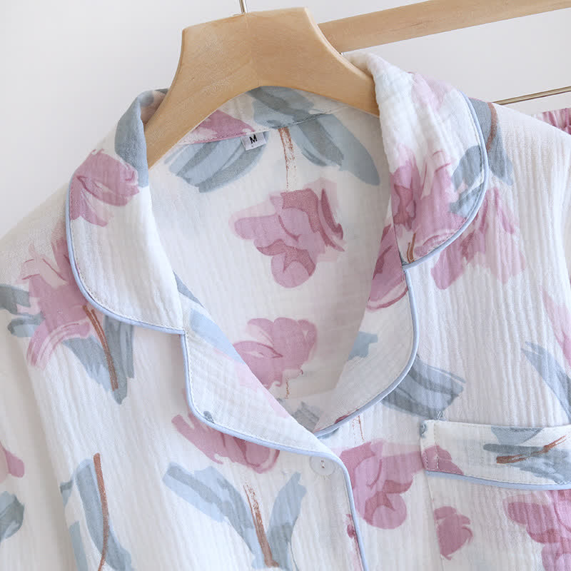 Chic Floral Cotton Gauze Nightwear Set - image 2