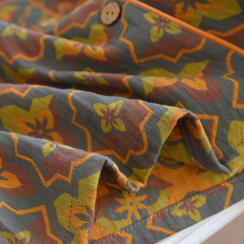 Rhombus Flower Lapel Cotton Loungewear Set - image 5