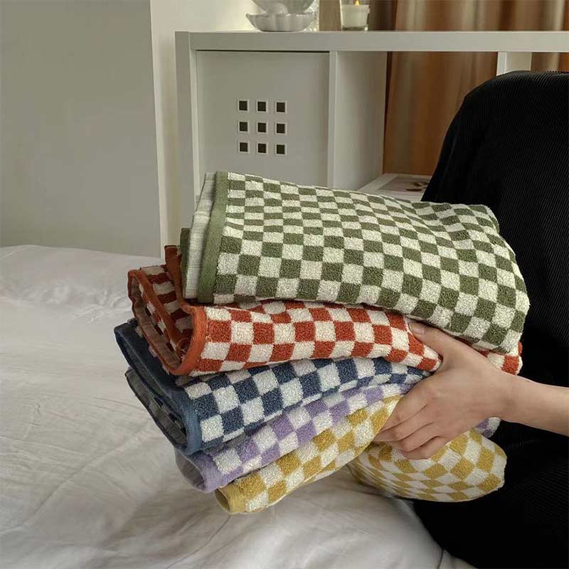 Ownkoti Checkerboard Plaid Colorblock Bath Towel Set - image 0