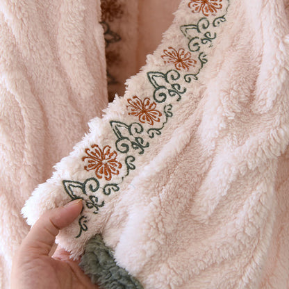 Retro Embroidered Warm Fleece Shawl Wrap - image 3