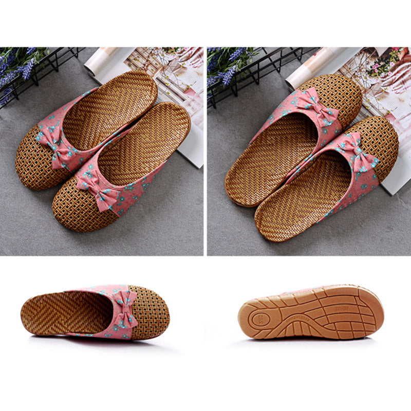 Retro Bowknot Breathable Flax Slippers - image 6