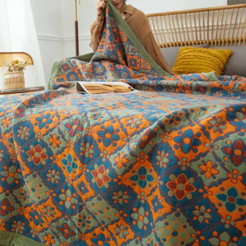 Boho Floral Print Cotton Reversible Quilt - image 4