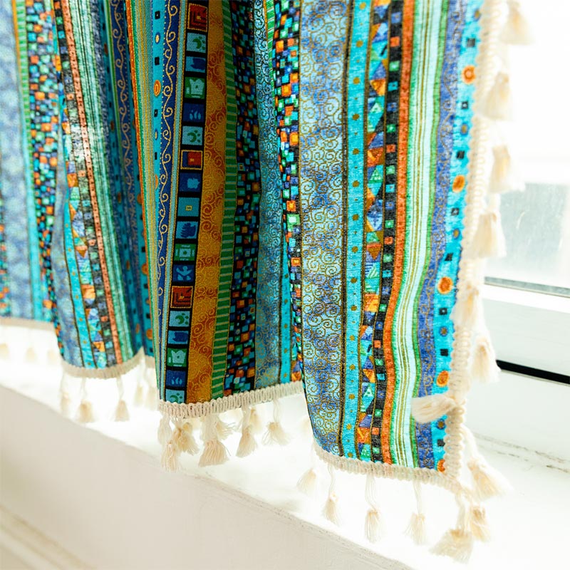 Colorful Plaid Pattern Tassel Tier Curtain - image 9