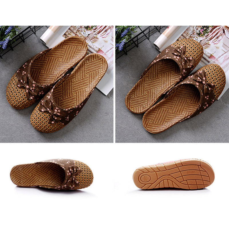 Retro Bowknot Breathable Flax Slippers - image 4