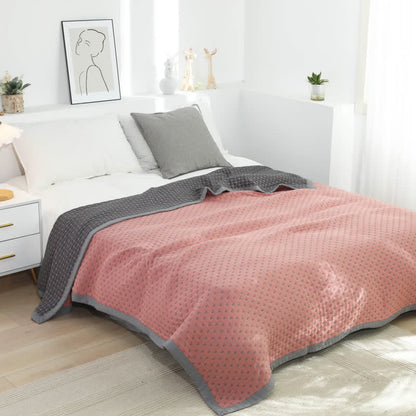 Grid Soft Pure Cotton Reversible Quilt  - Pink & Grey - King - image 3