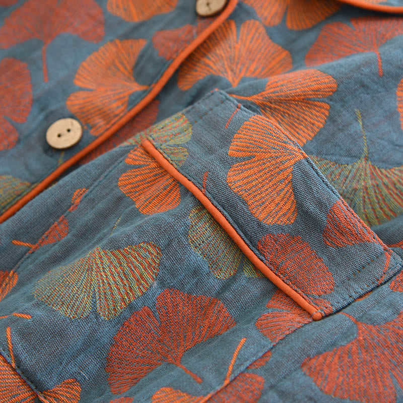 Ginkgo Leaf Button Cotton Loungewear Set - image 5