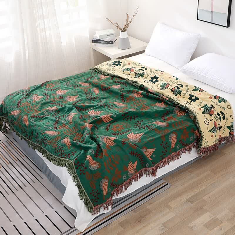 Ownkoti Boho Breathable Flower Bird Reversible Quilt - Dark Green - King - image 5