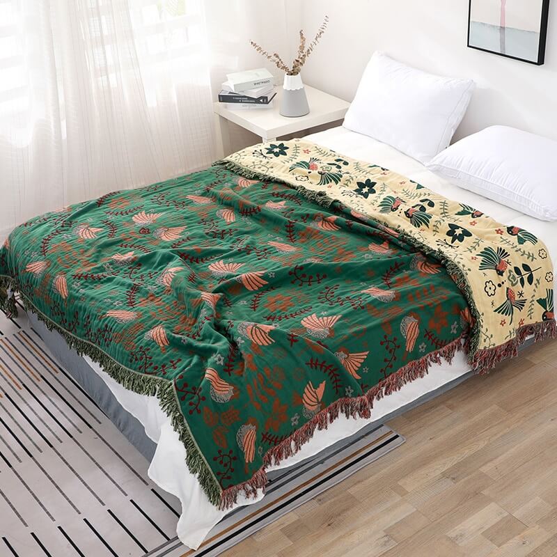 Ownkoti Boho Breathable Flower Bird Reversible Blanket - image 8