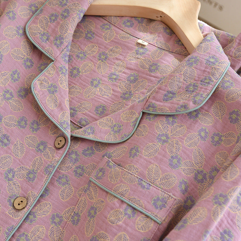 Pure Cotton Jacquard Leaf Pajama Set - image 2