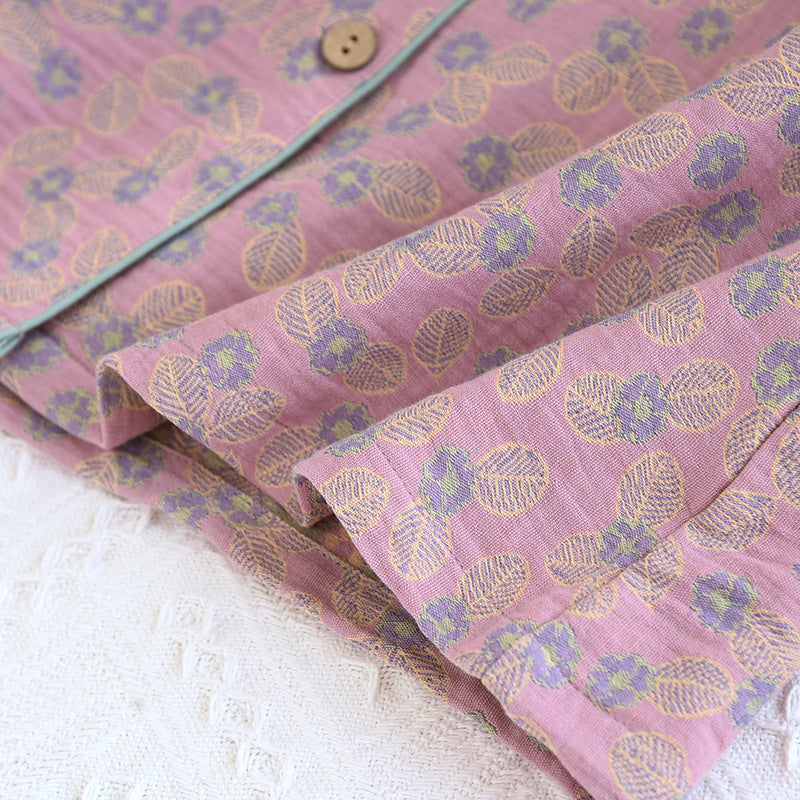 Pure Cotton Jacquard Leaf Pajama Set - image 3