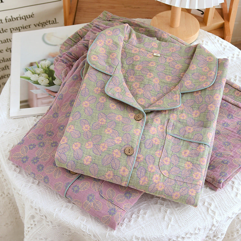 Pure Cotton Jacquard Leaf Pajama Set - image 0