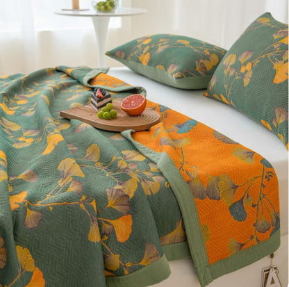 Ginkgo Leaf Jacquard Cotton Reversible Quilt - image 1
