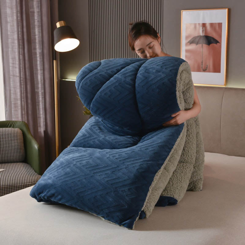 Thick Sherpa Winter Blanket with Quilt Core - Navy Blue - King - image 10