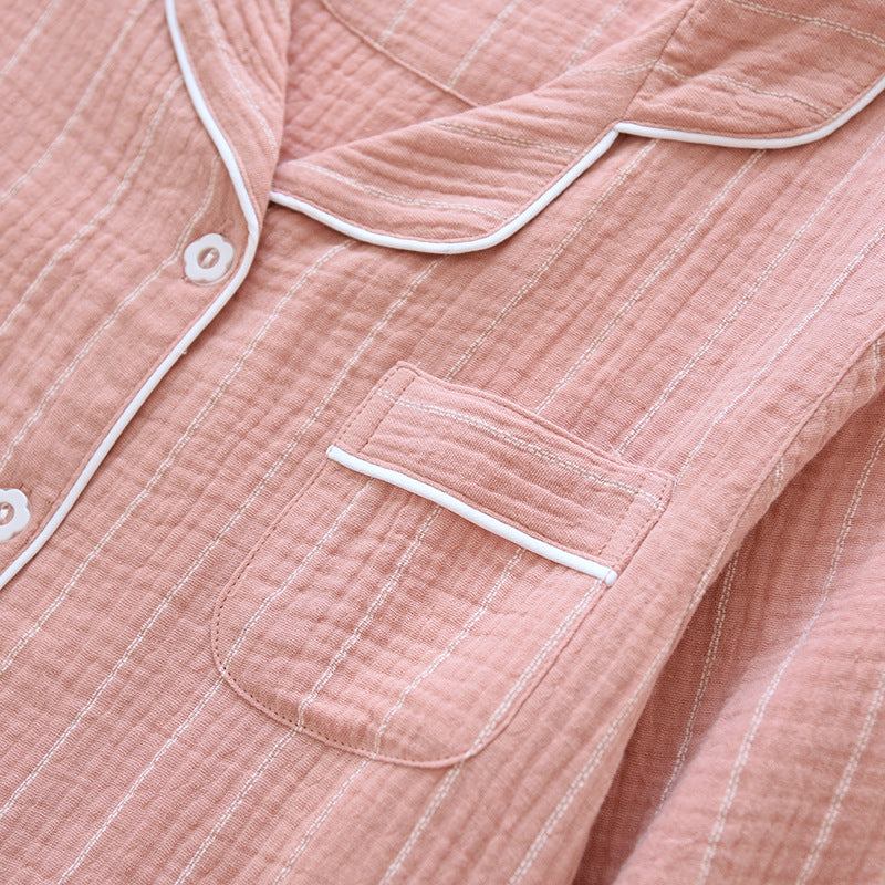 Solid Color Striped Lapel Nightdress - image 3