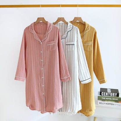 Solid Color Striped Lapel Nightdress - image 0