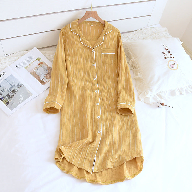 Solid Color Striped Lapel Nightdress - image 7