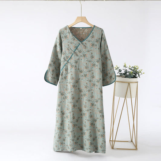Pure Cotton Elegant Floral Nightdress - Green - L - image 0