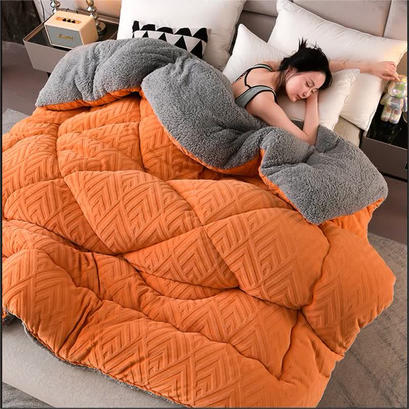 Thick Sherpa Winter Blanket with Quilt Core - Orange - King - image 1