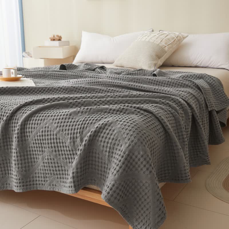Solid Color Waffle Texture Towel Quilt - Drak Gray - Queen - image 18