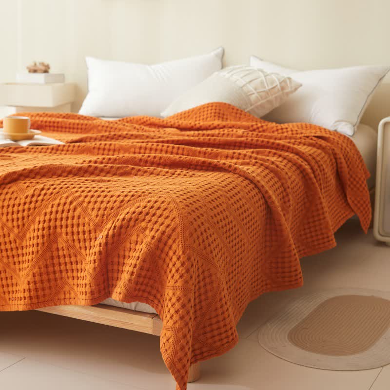 Solid Color Waffle Texture Towel Quilt - Caramel - Queen - image 9