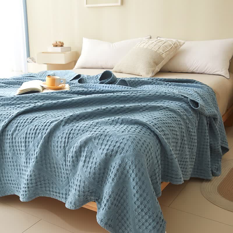 Solid Color Waffle Texture Towel Quilt - Haze Blue - Queen - image 7