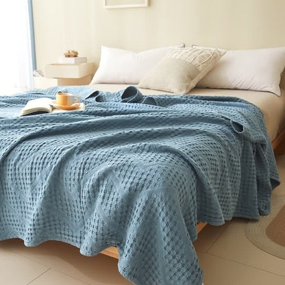 Solid Color Waffle Texture Towel Quilt - Haze Blue - Queen - image 7