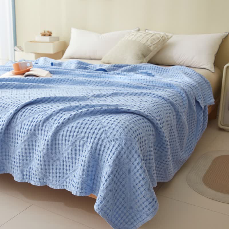Solid Color Waffle Texture Towel Quilt - Sky Blue - Queen - image 20